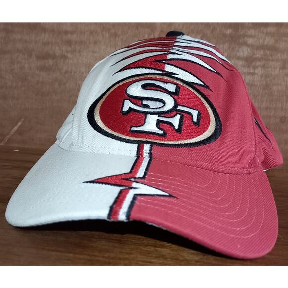 San Francisco 49ers 90s STARTER strapback SHOCKWAVE white red cap NFL Pro vtg - Picture 2 of 8